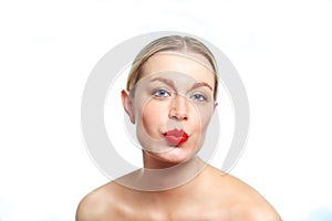 Blonde female woman pouting