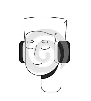 Blonde flattop man headphones black and white 2D line cartoon character head