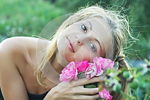 blonde with flowers photo