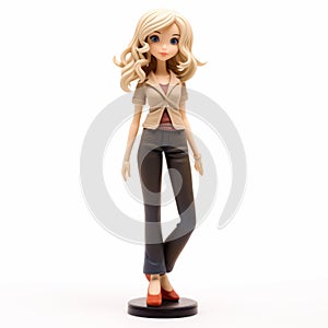 Blonde Girl Figurine: Classic Academia Style With Shin Hanga Influence