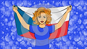 Blonde girl holding a national flag of Czech Republic