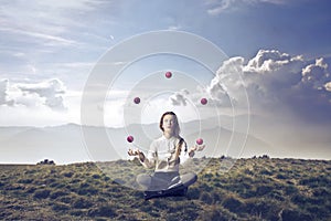 Blonde Girl Juggling Alone