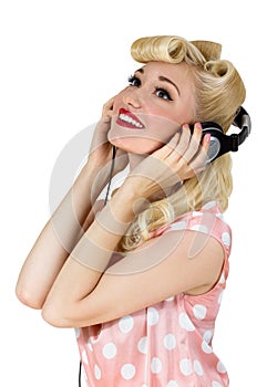 Blonde girl listening to music