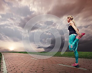 Blonde girl started running