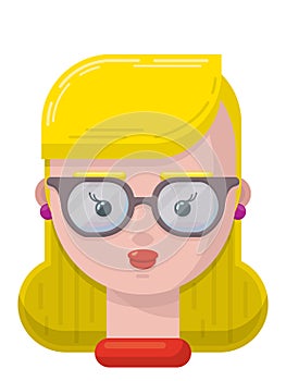 Blonde Hair Girl with Eyeglasses Flat Vector Illustration Icon