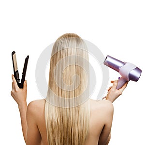 Blonde hair and hairdresser's tools