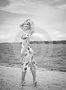 Blonde hair woman portrait at good sunny day