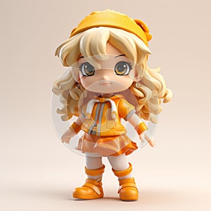 Blonde Haired Doll In Orange Coat - Cute Cartoonish Design