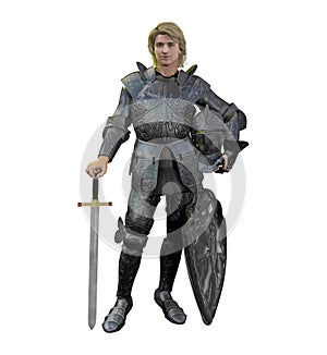 Blonde Medieval Knight in Battle Armour photo