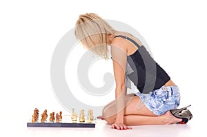 blonde playing chess