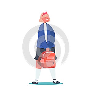 Blonde Schooler Girl with Rucksack with Happy Face Expression, Student Education Concept. Cheerful Schoolgirl Character