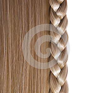 Blonde Straight Hair and Braid or Plait isolated