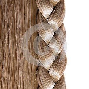 Blonde Straight Hair and Braid or Plait isolated