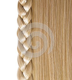 Blonde Straight Hair and Braid or Plait isolated