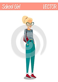 Blonde Student Girl Cartoon Character Illustration Smiling