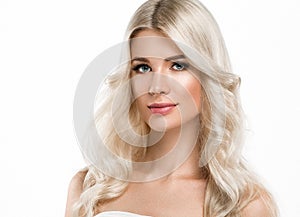 Blonde Woman Beautiful Portrait. Cosmetic concept, platinum Blond Hair Model Girl.