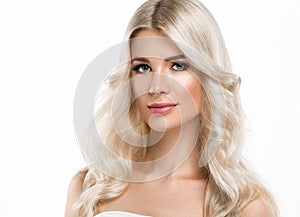 Blonde Woman Beautiful Portrait. Cosmetic concept, platinum Blond Hair Model Girl. photo