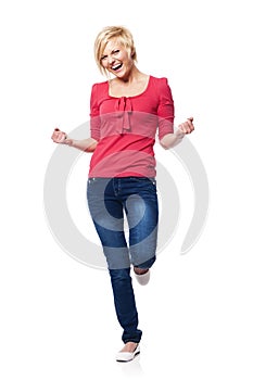 Blonde woman cheerful