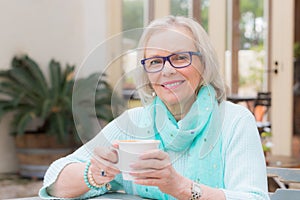 Blonde woman coffee