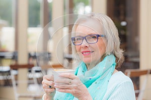 Blonde woman coffee