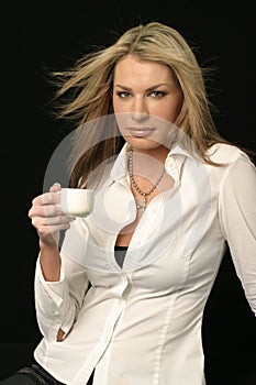 blonde woman with coffee