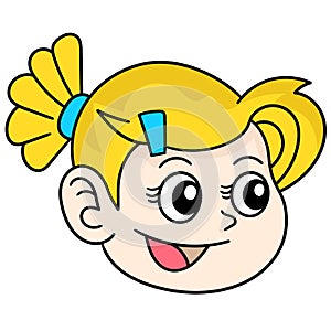 Blonde woman emoticon with smiling face expression, doodle kawaii. doodle icon image