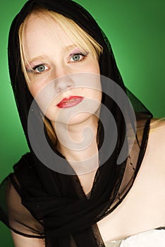 Blonde Woman Fashion Model with blackl scarf