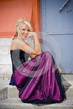 Blonde woman in formal gown