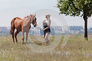 Blonde woman with gelding