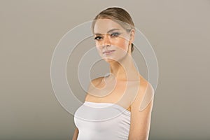 Blonde woman with healthy skin emotional face beauty model