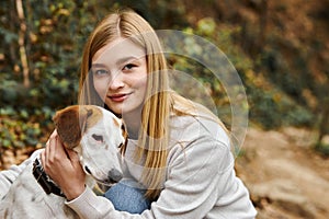 blonde woman loving and hugging gently