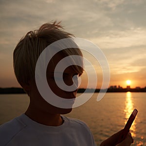 Blonde woman makes selfy