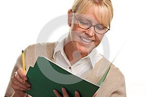 Blonde Woman with Pencil and Folder