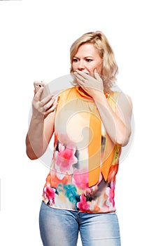 Blonde woman with smartphone