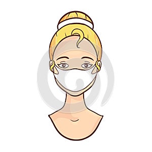 Blonde Woman Wearing Face Mask vector ikon