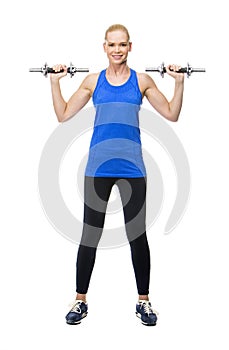 Blonde woman wearing fitness clothing exercising