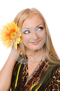 Blonde with yelllow flower isolated