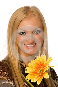 Blonde with yelllow flower isolated