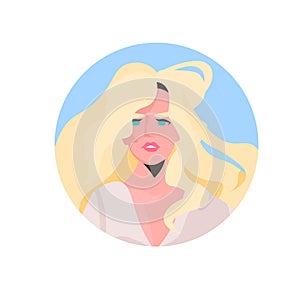 Blonde young woman profile avatar beautiful girl face female cartoon character portrait