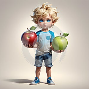 blonder Junge mit Ãpfel in der Hand. photo