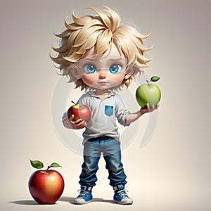 blonder Junge mit Äpfel in der Hand.