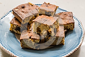 Blondie Brownie with Peanut Butter, White Chocolate and Roasted Peanuts. Homemade Cake Dessert / Blonde Brownie Pieces