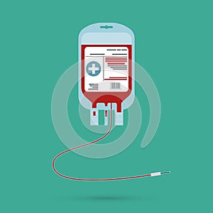 Blood bag, pack with donor hands isolated on white background. Blood donation, transfusion. Medical concept. Flat cartoon style