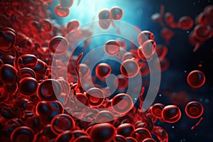 Blood cells in human blood. 3d rendering medical illustration background. A 3D rendering of a blood vessel with blood cells
