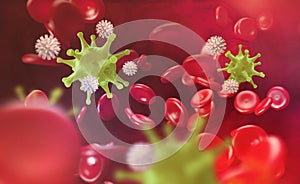 Blood cells. Leukocytes attack the virus. Immunity of the body