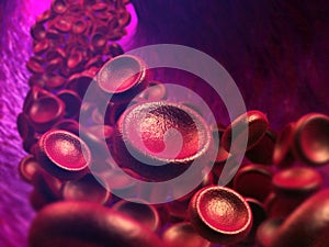 Blood cells in vein 3d illustration