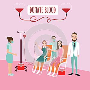 Krv dar darcu čakanie transfúzie pomáhame ostatné dobrovoľník zdravotná sestra a lekár 