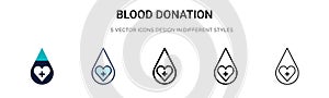 Blood donation icon in filled, thin line, outline and stroke style. Vector illustration of two colored and black blood donation