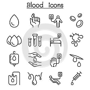 Blood donation icon set in thin line style