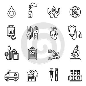Blood Donation icons vector set medical.